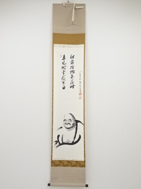 JAPANESE HANGING SCROLL / HAND PAINTED / DARUMA & CALLIGRAPHY